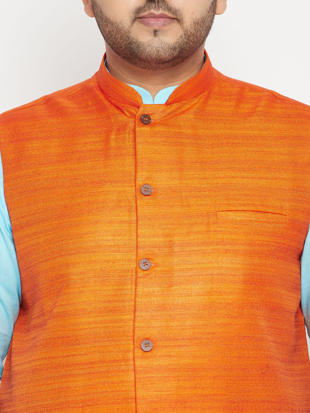 Men's Plus Size Orange Matka Silk Textured Nehru Jacket