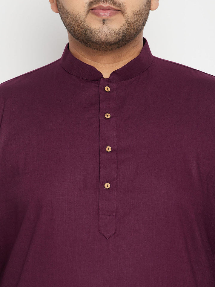 Men's Plus Size Purple And Orange Cotton Blend Jacket Kurta Pyjama Set