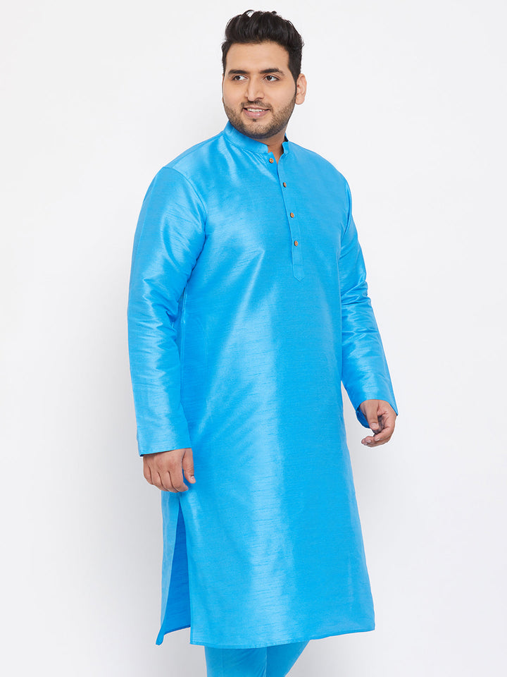 Men's Plus Size Aqua Blue Silk Blend Kurta