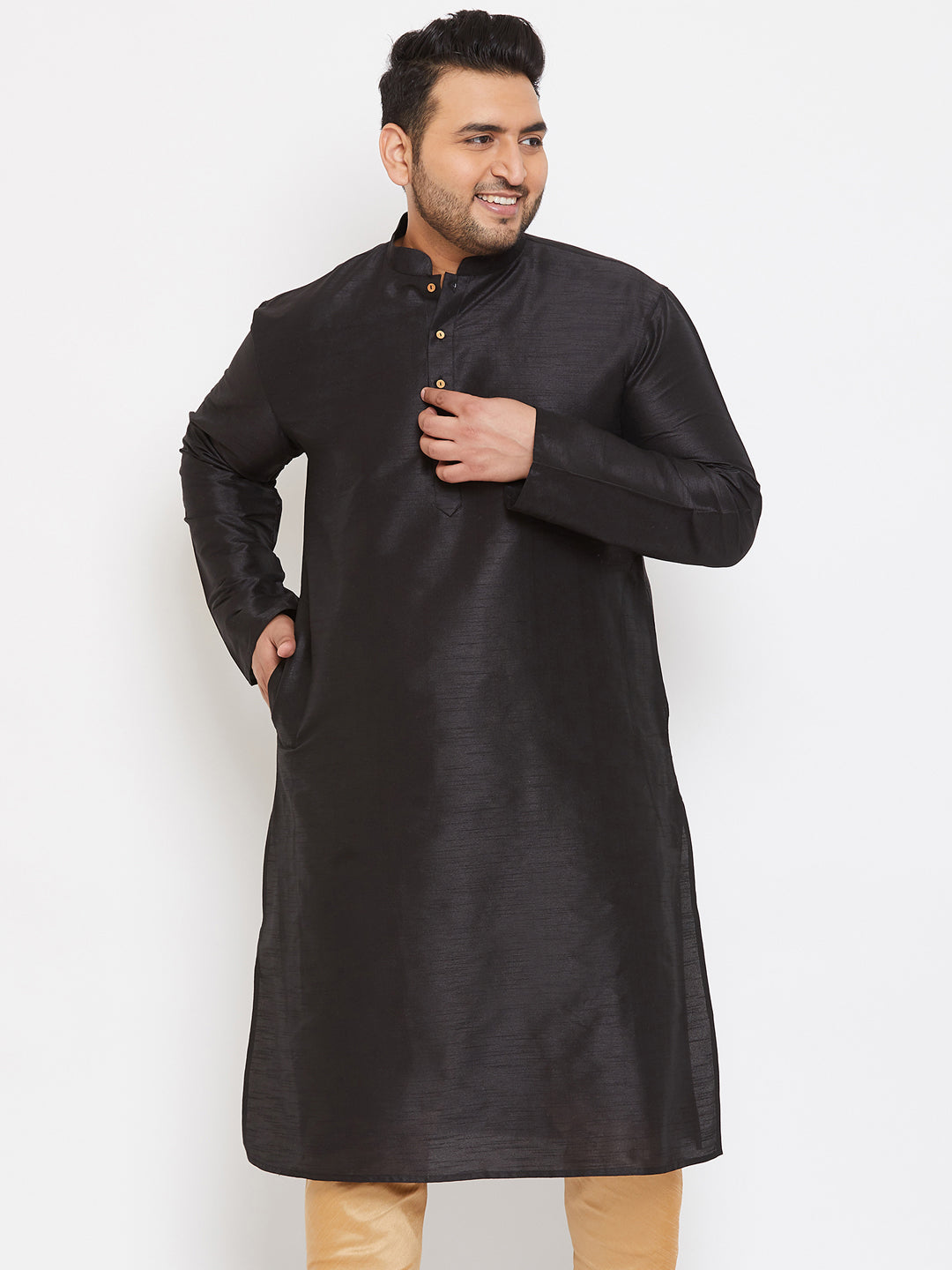 Men's Plus Size Black Silk Blend Kurta