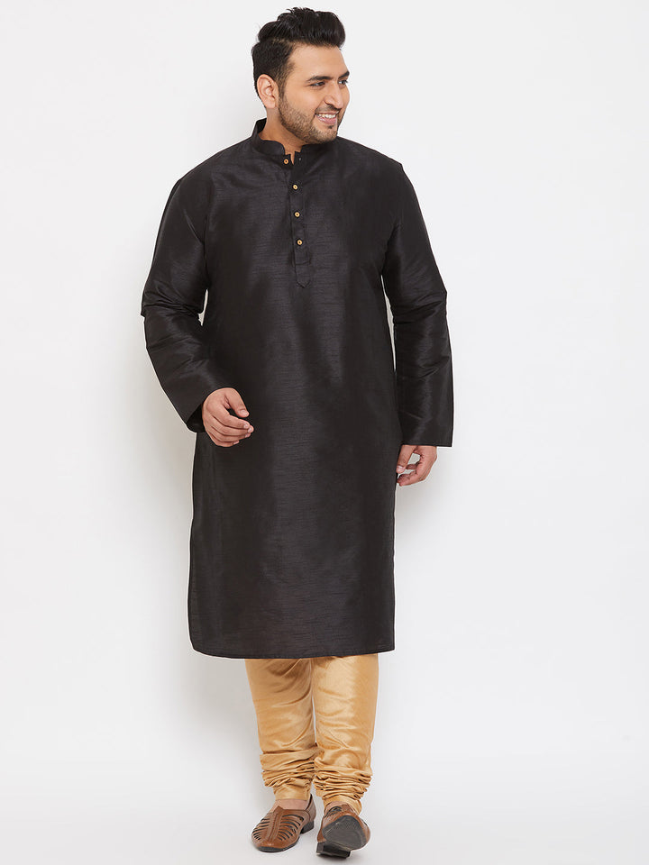 Men's Plus Size Black Silk Blend Kurta Pyjama Set
