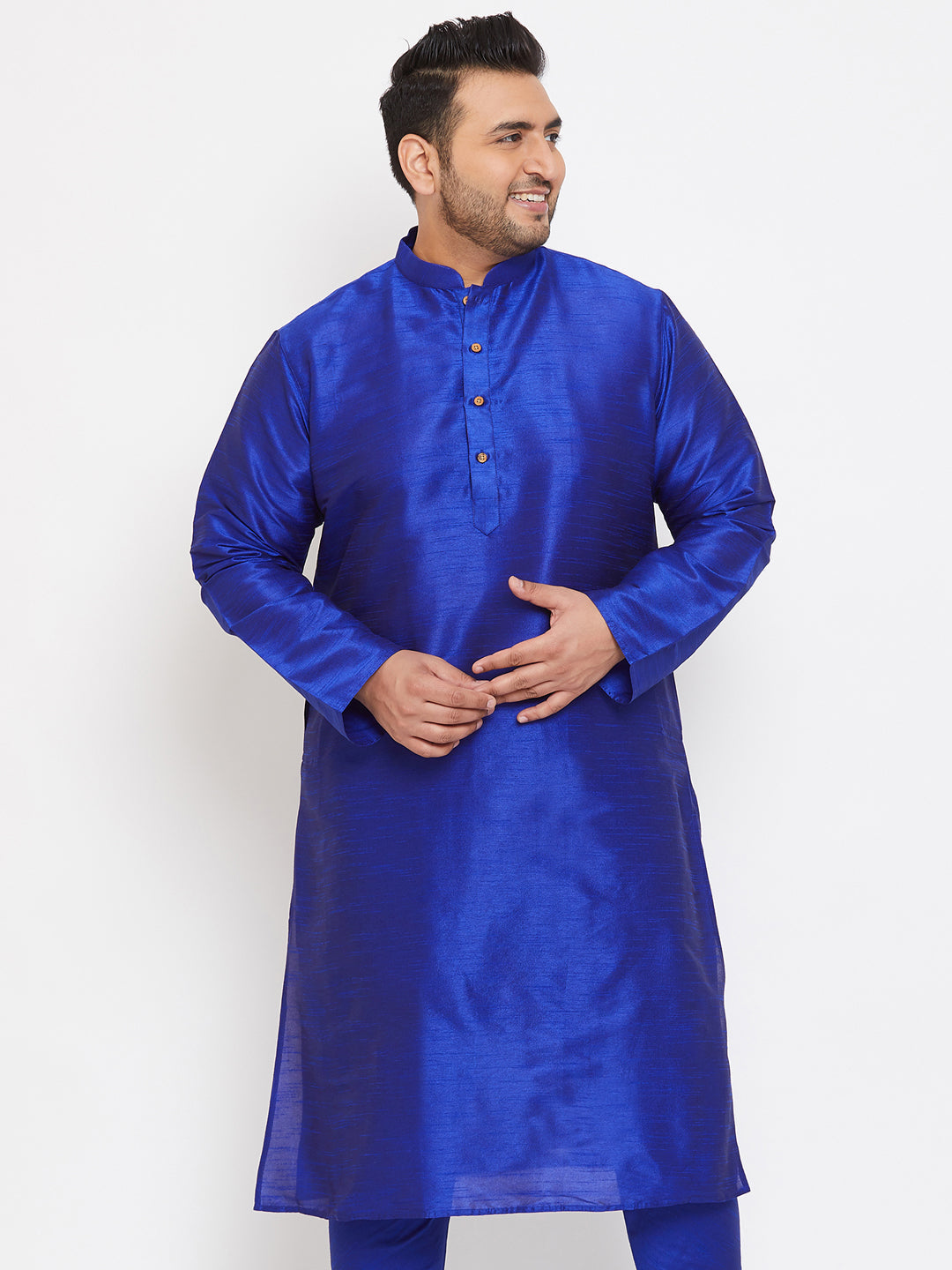 Men's Plus Size Blue Silk Blend Kurta