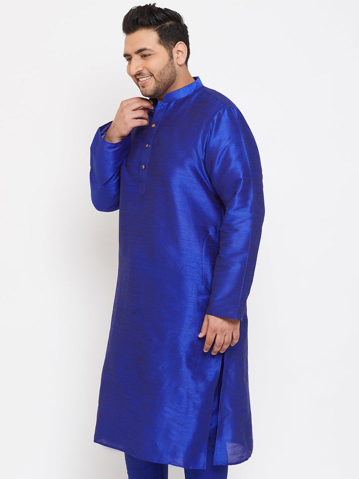 Men's Plus Size Blue Silk Blend Kurta