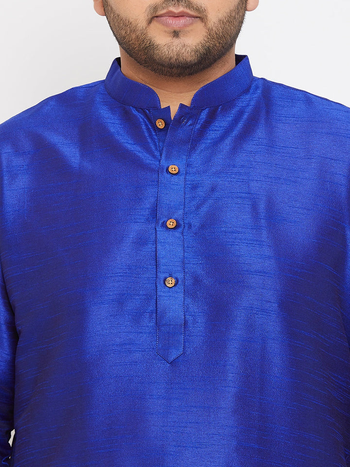 Men's Plus Size Blue Silk Blend Kurta