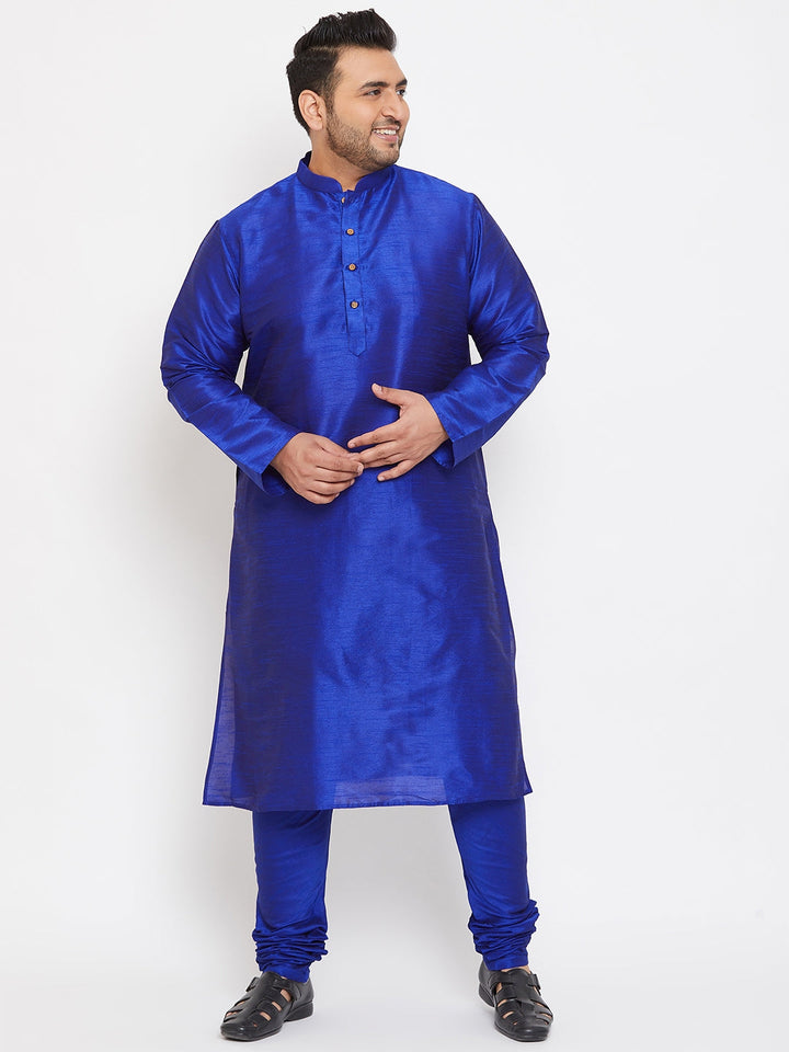 Men's Plus Size Blue Silk Blend Kurta Pyjama Set
