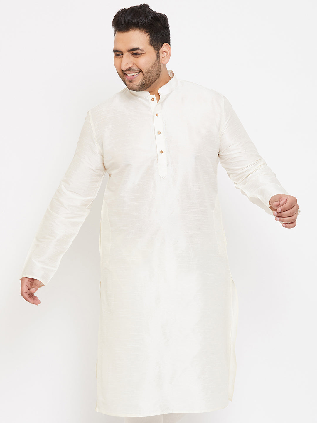 Men's Plus Size Cream Silk Blend Kurta
