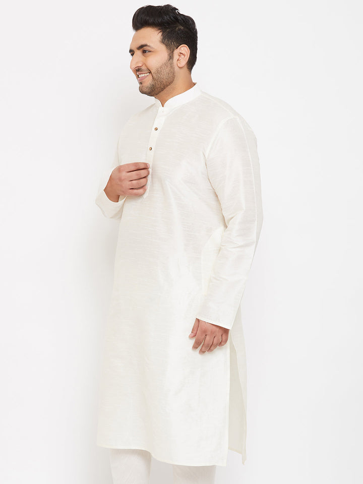 Men's Plus Size Cream Silk Blend Kurta