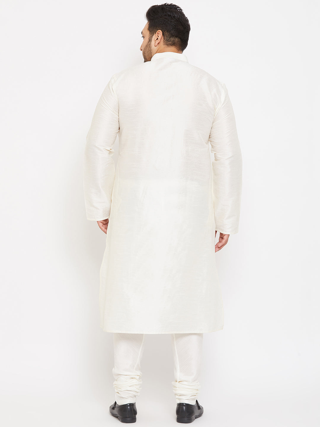 Men's Plus Size Cream Silk Blend Kurta Pyjama Set