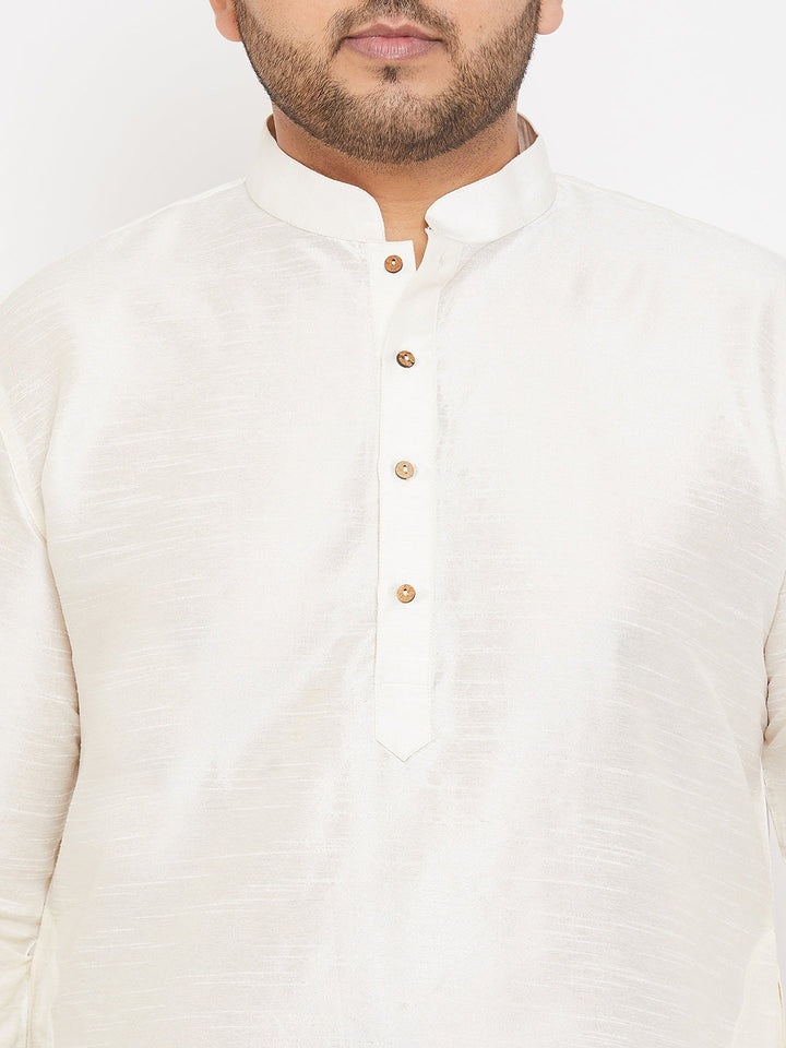 Men's Plus Size Cream Silk Blend Kurta Pyjama Set
