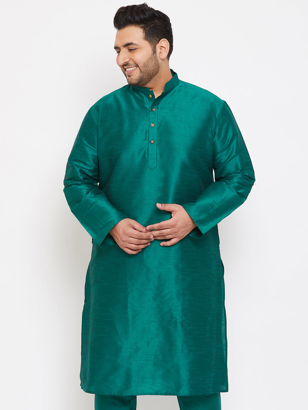 Men's Plus Size Green Silk Blend Kurta