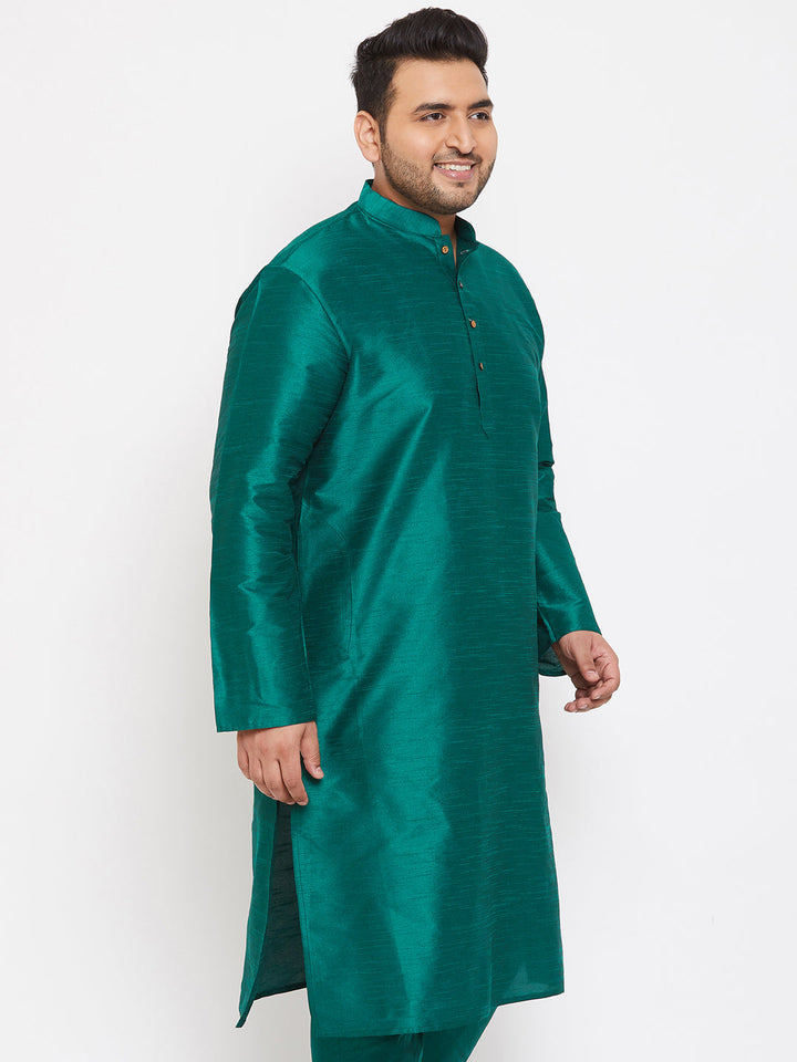 Men's Plus Size Green Silk Blend Kurta