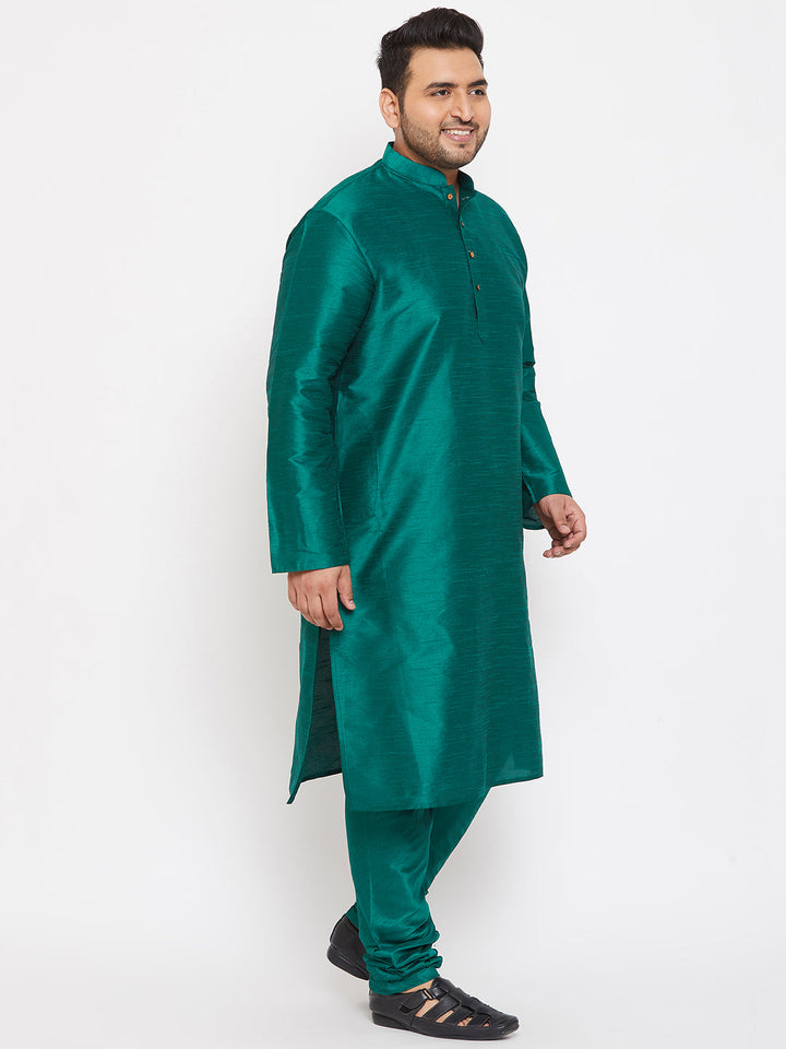 Men's Plus Size Green Silk Blend Kurta Pyjama Set