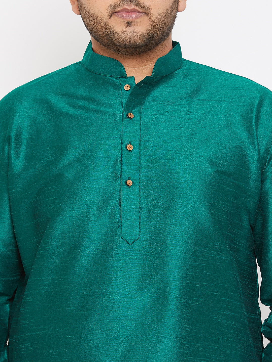 Men's Plus Size Green Silk Blend Kurta Pyjama Set