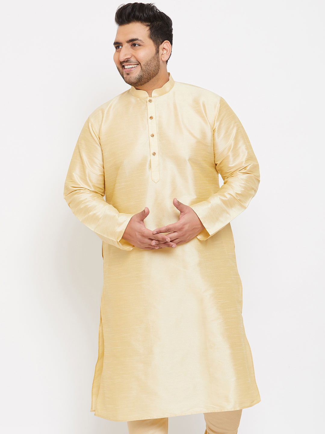 Men's Plus Size Gold Silk Blend Kurta
