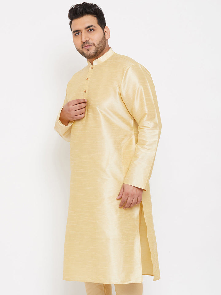 Men's Plus Size Gold Silk Blend Kurta