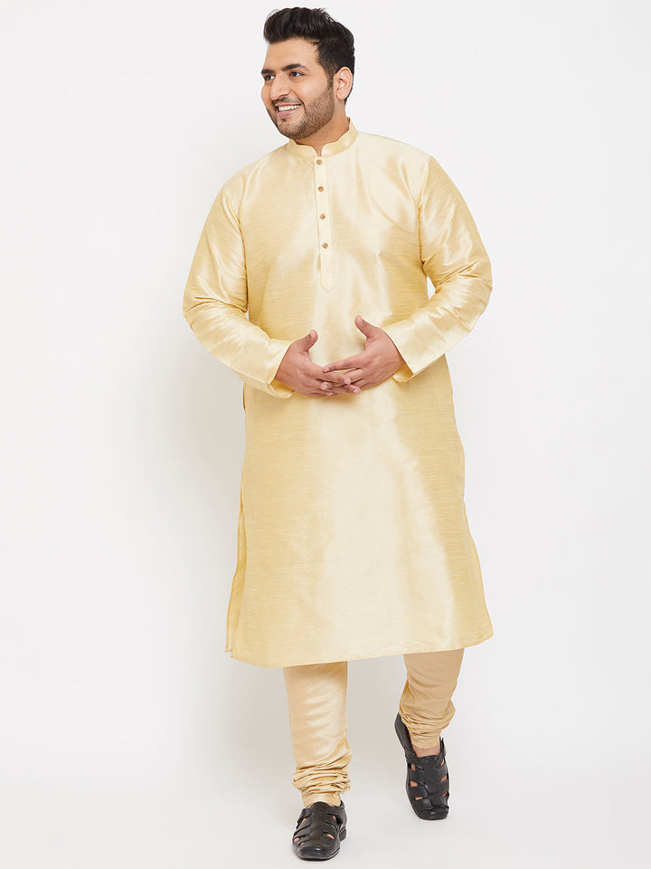 Men's Plus Size Gold Silk Blend Kurta