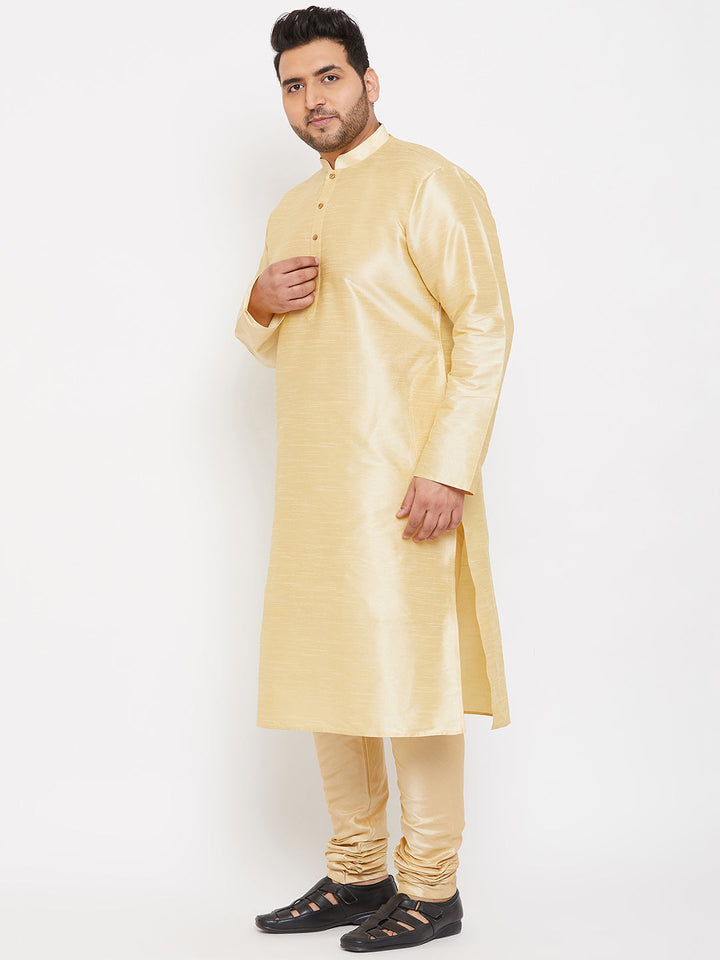Men's Plus Size Golden Silk Blend Kurta Pyjama Set