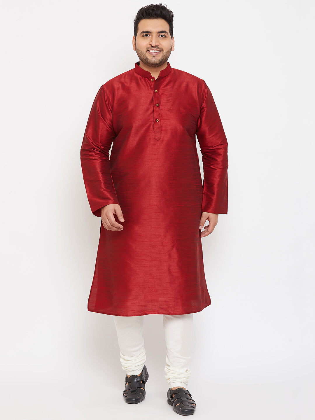 Men's Plus Size Maroon Silk Blend Kurta