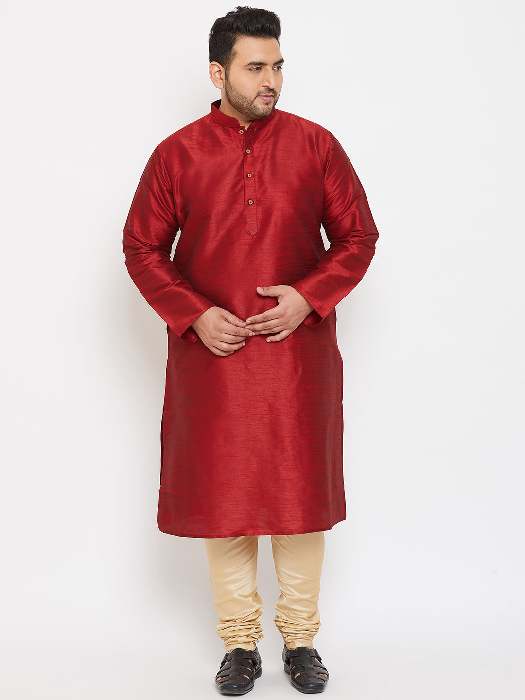Men's Plus Size Maroon Silk Blend Kurta Pyjama Set