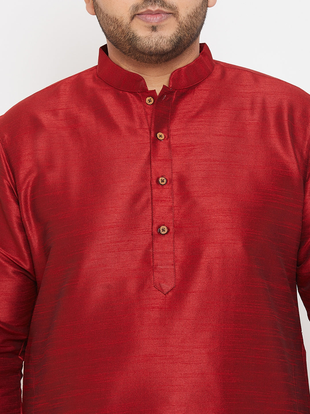 Men's Plus Size Maroon Silk Blend Kurta Pyjama Set