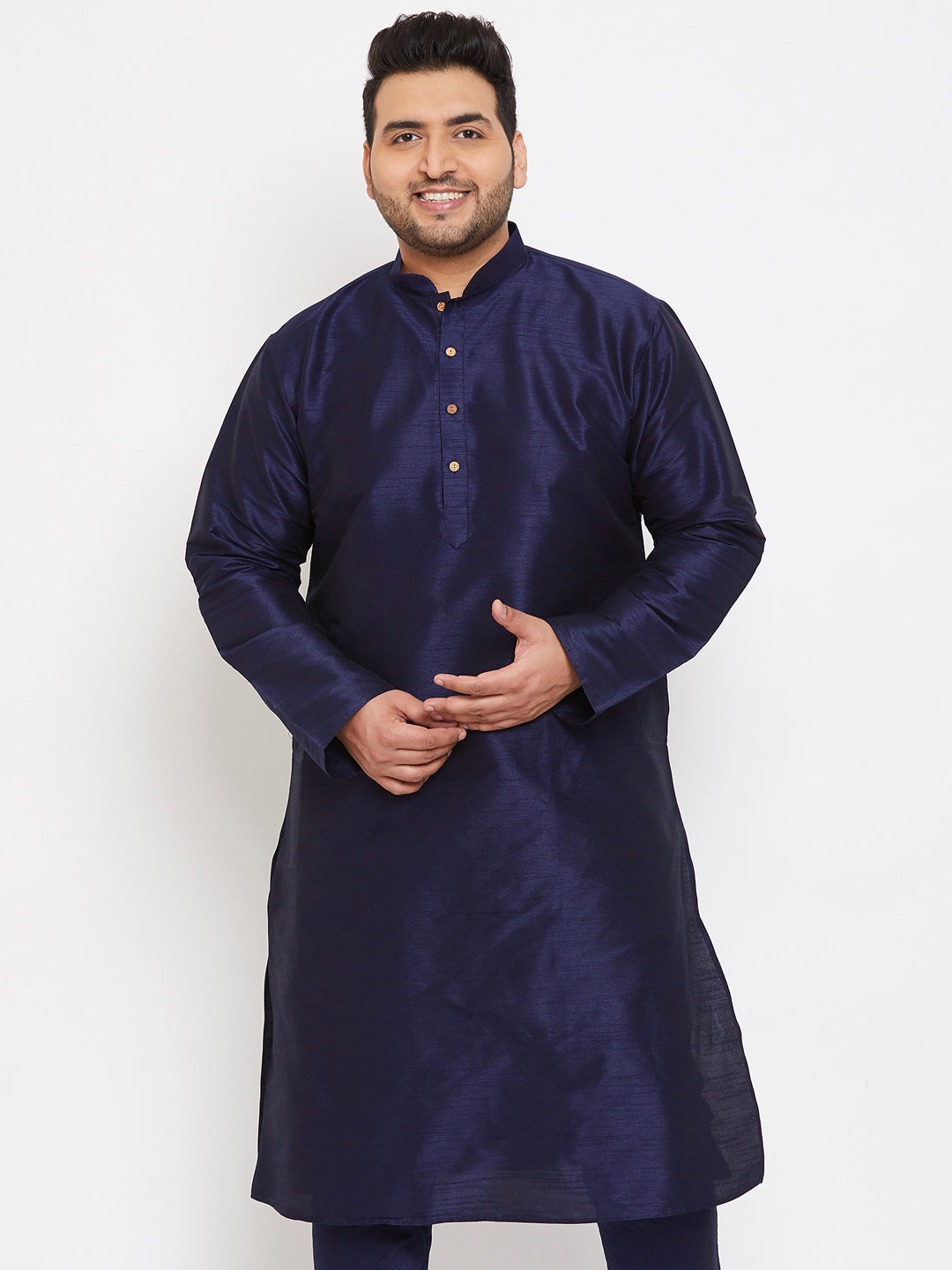 Men's Plus Size Navy Blue Silk Blend Kurta