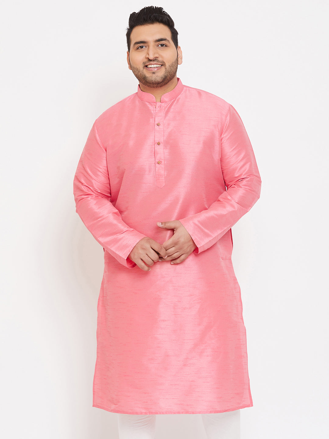 Men's Plus Size Pink Silk Blend Kurta