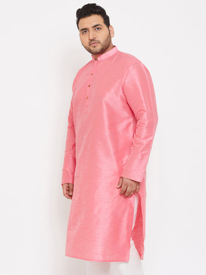Men's Plus Size Pink Silk Blend Kurta