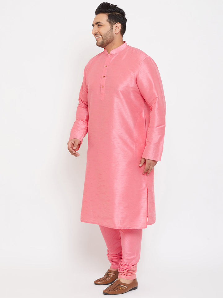 Men's Plus Size Pink Silk Blend Kurta Pyjama Set