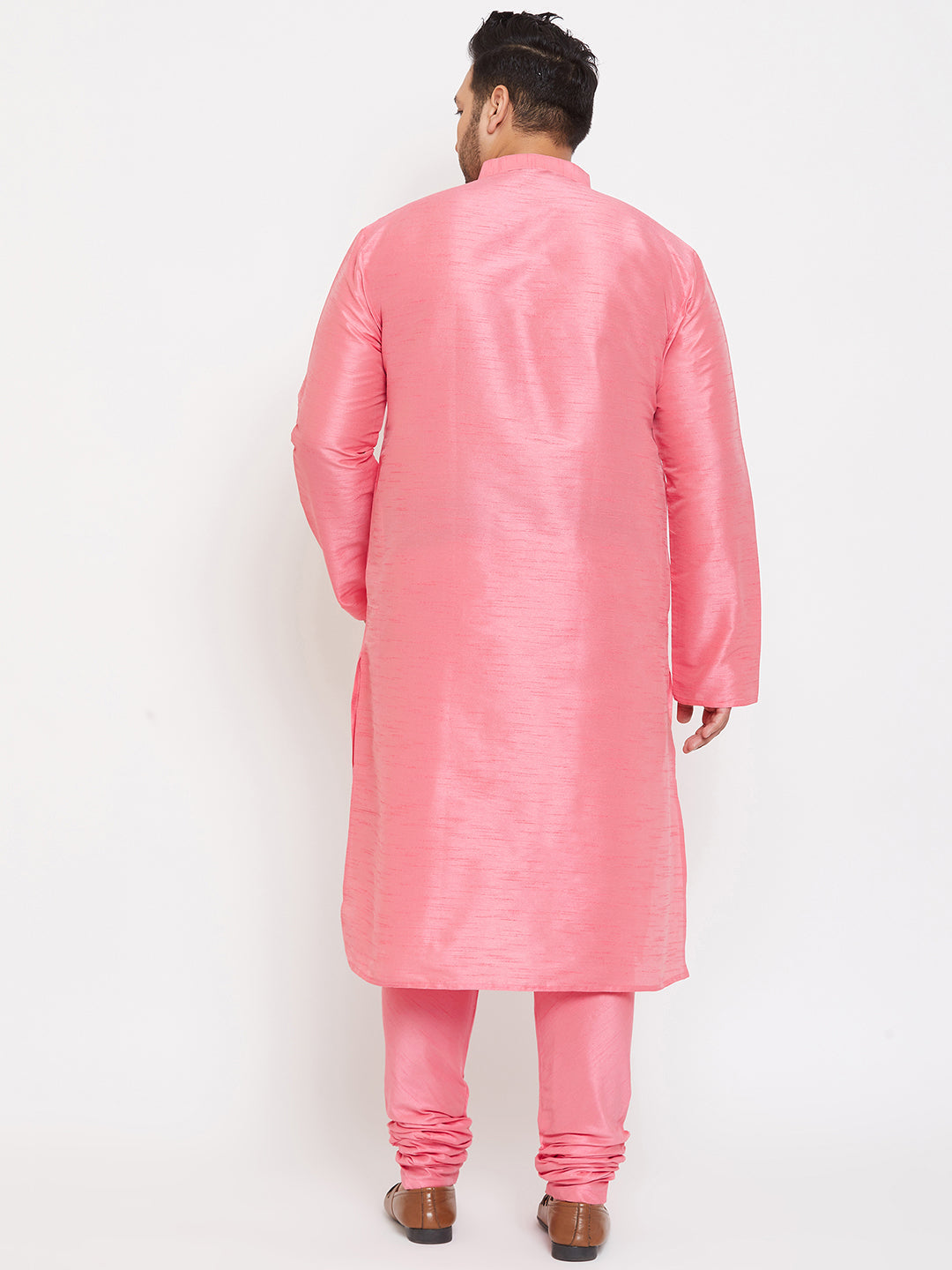 Men's Plus Size Pink Silk Blend Kurta Pyjama Set