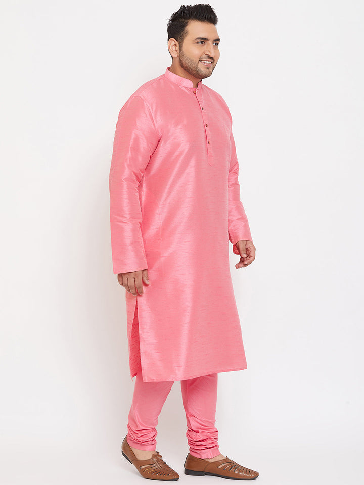 Men's Plus Size Pink Silk Blend Kurta Pyjama Set
