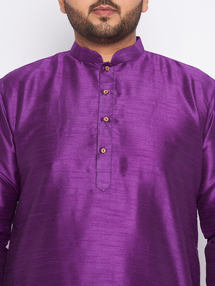 Men's Plus Size Purple Silk Blend Kurta Pyjama Set