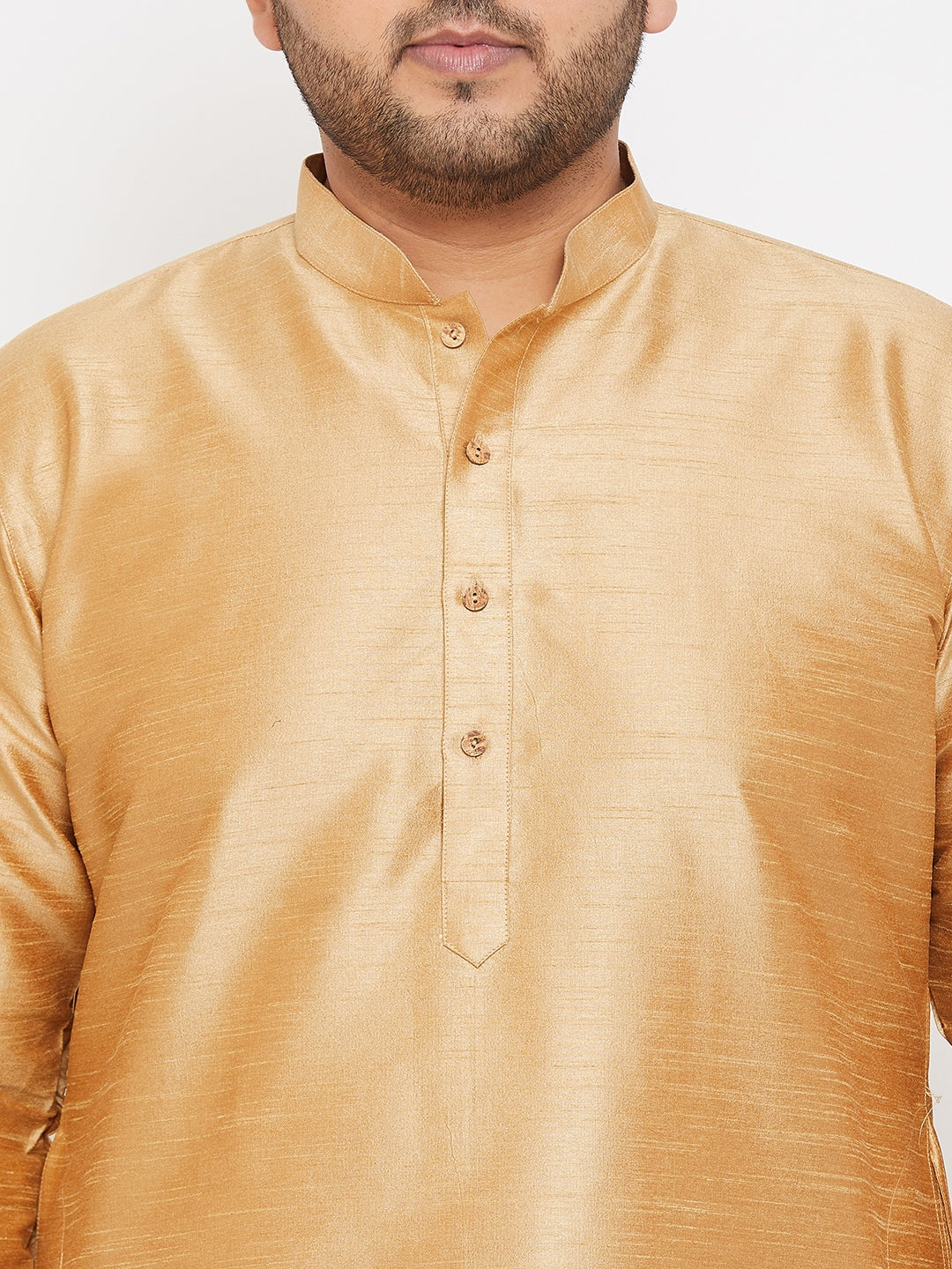 Vastrtamay Men's Plus Size Rose Gold Silk Blend Kurta