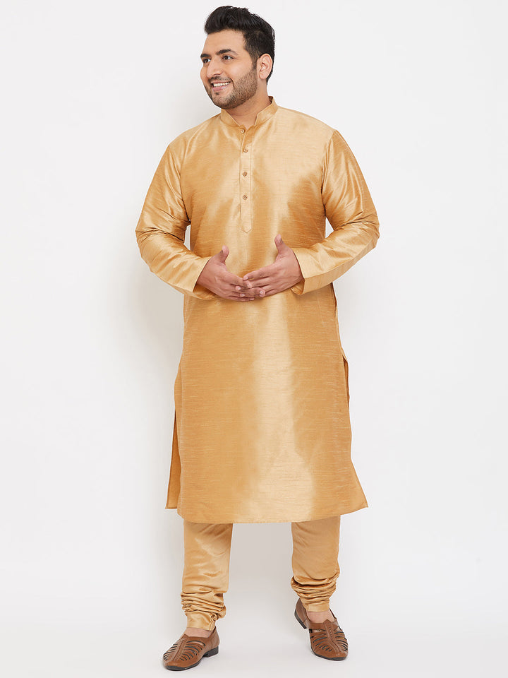 Men's Plus Size Rose Gold Silk Blend Kurta Pyjama Set