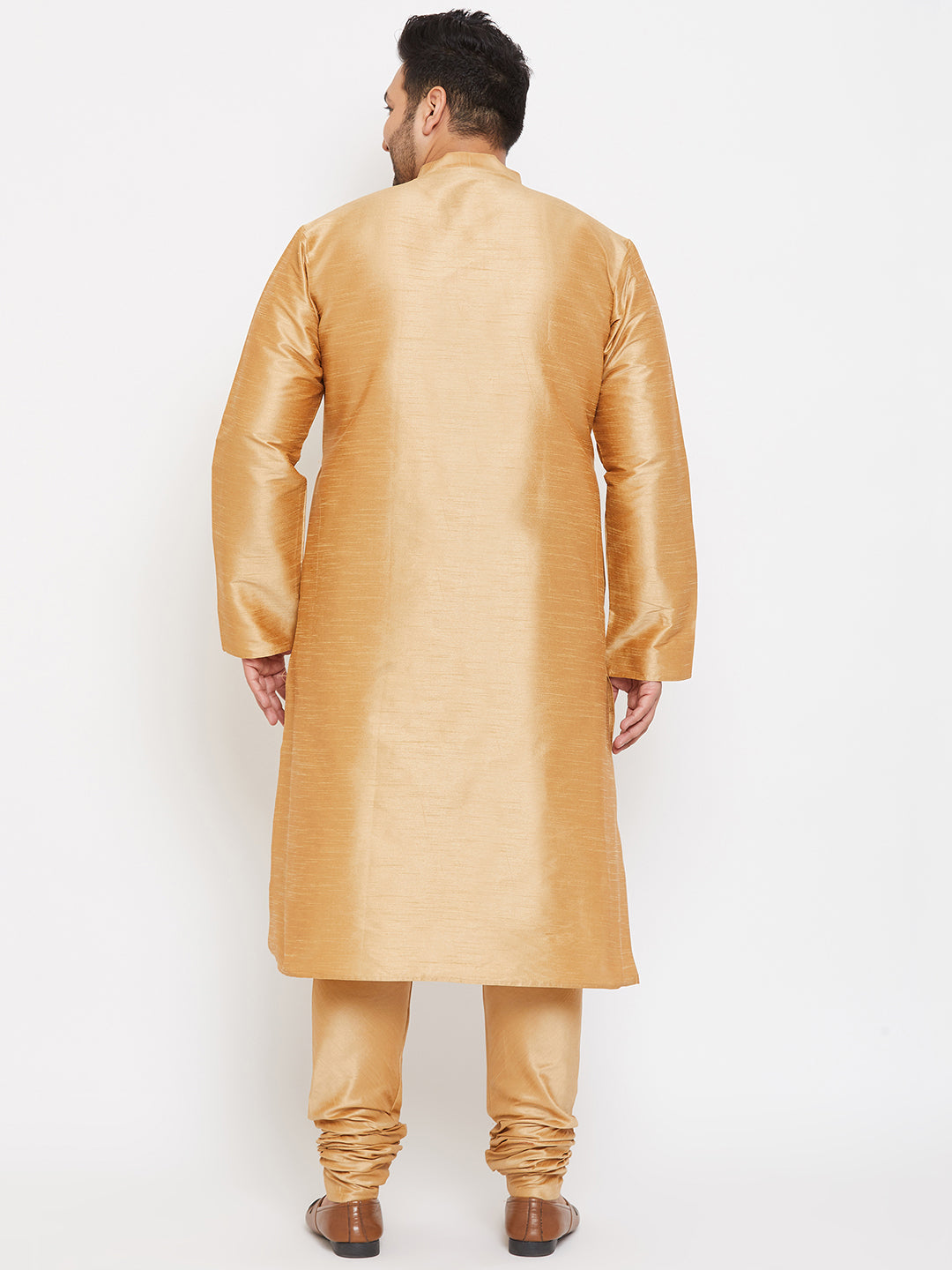 Men's Plus Size Rose Gold Silk Blend Kurta Pyjama Set