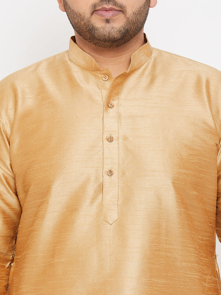 Men's Plus Size Rose Gold Silk Blend Kurta Pyjama Set
