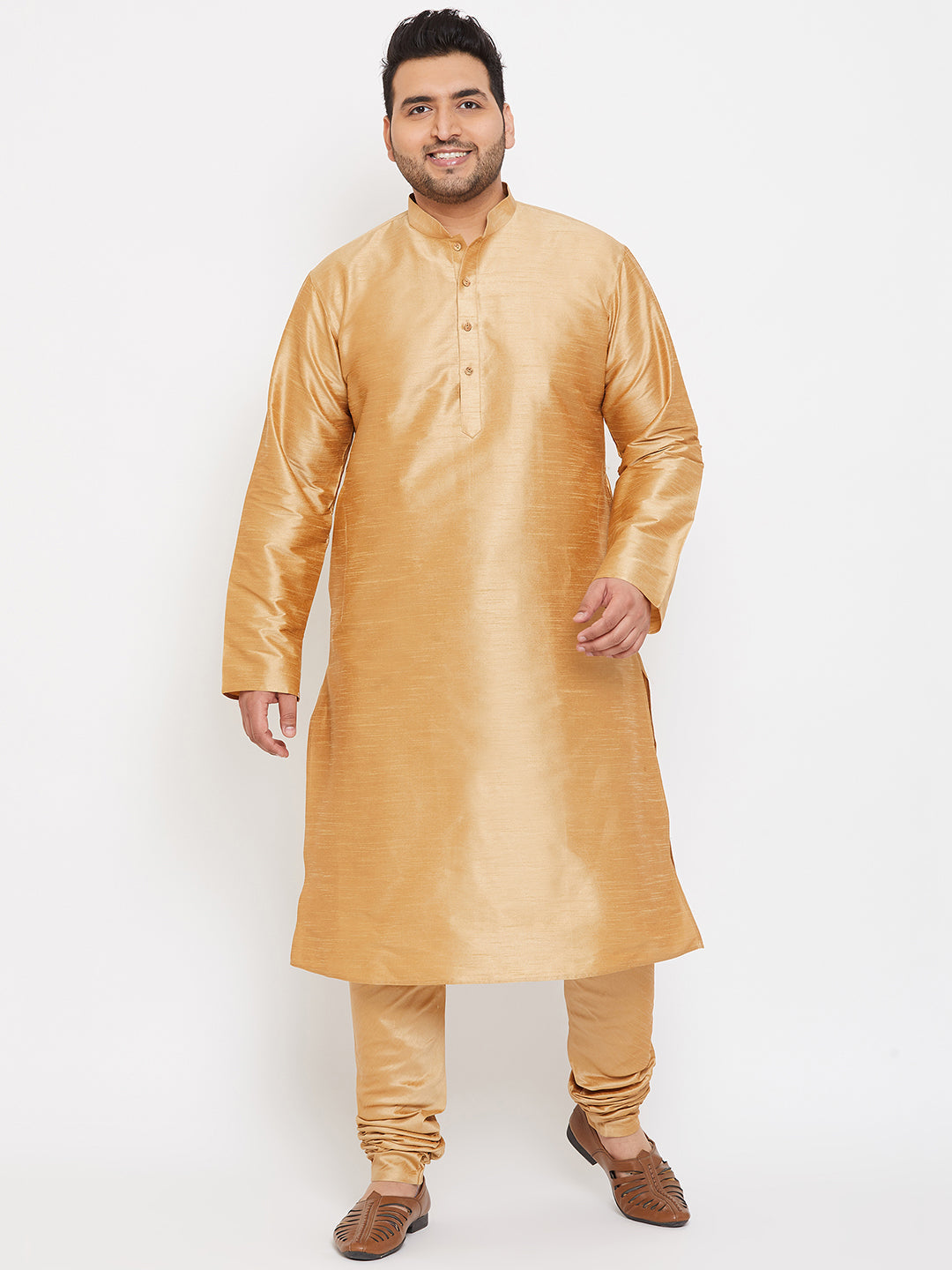 Men's Plus Size Rose Gold Silk Blend Kurta Pyjama Set
