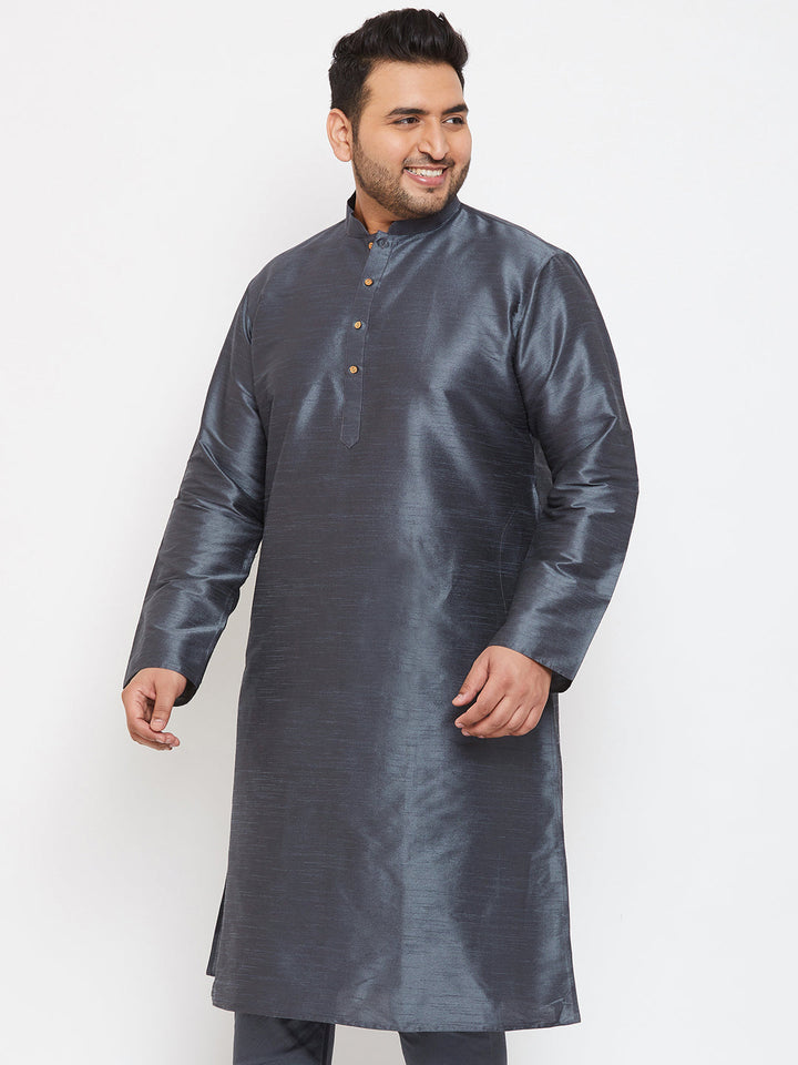 Men's Plus Size Grey Silk Blend Kurta