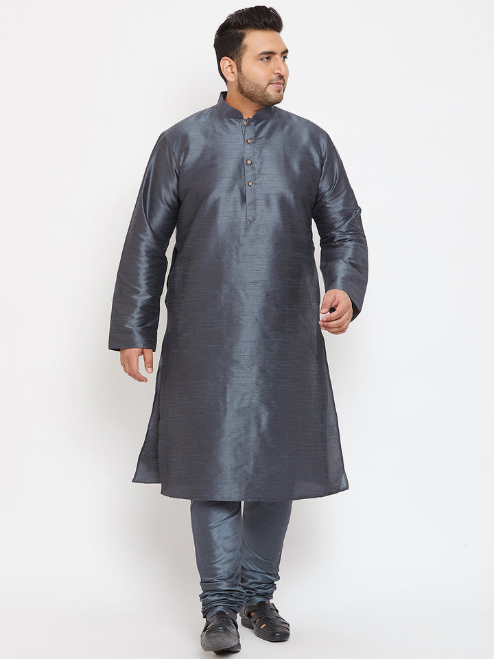 Men's Plus Size Grey Silk Blend Kurta