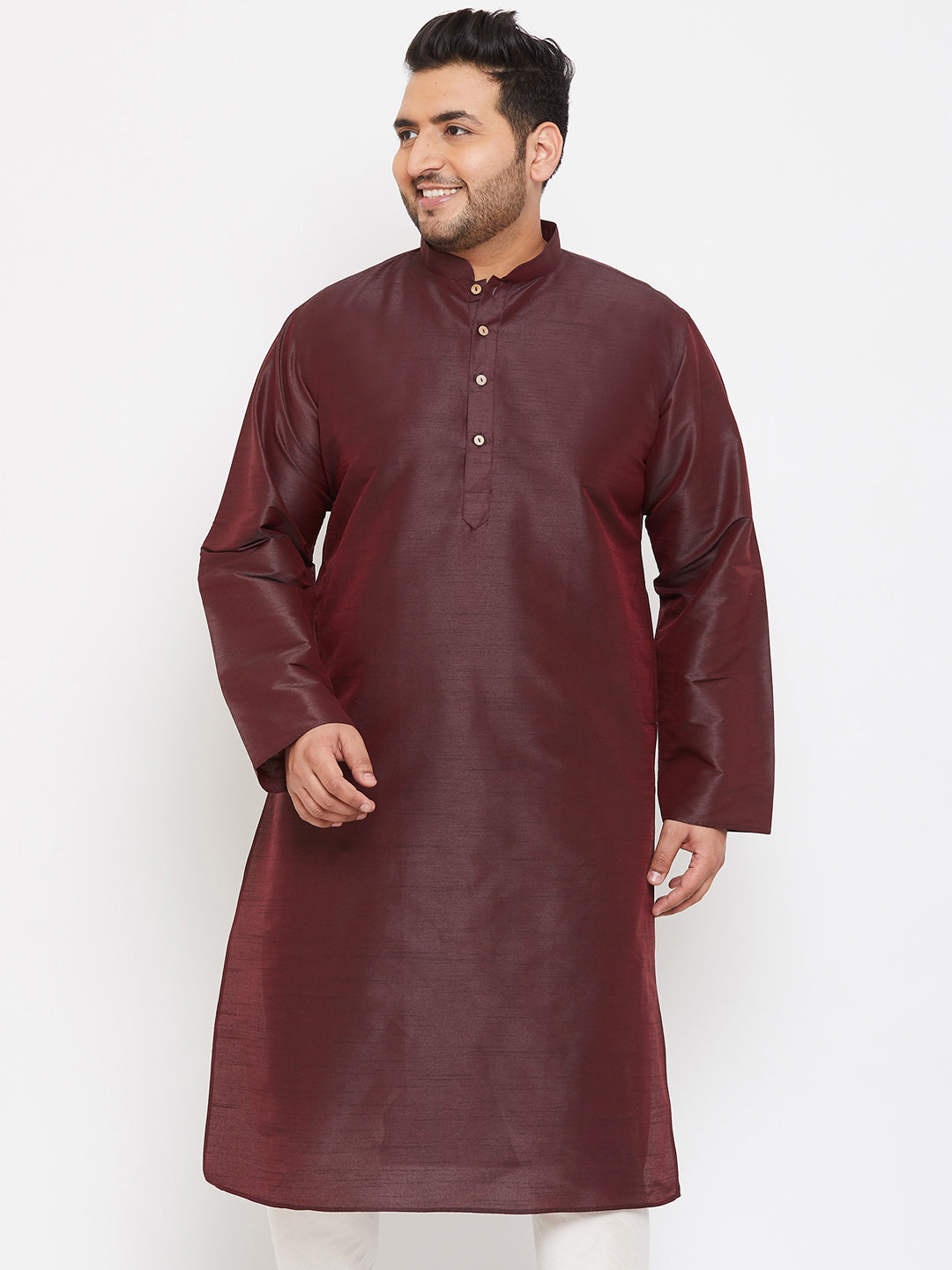Men's Plus Size Wine Silk Blend Kurta