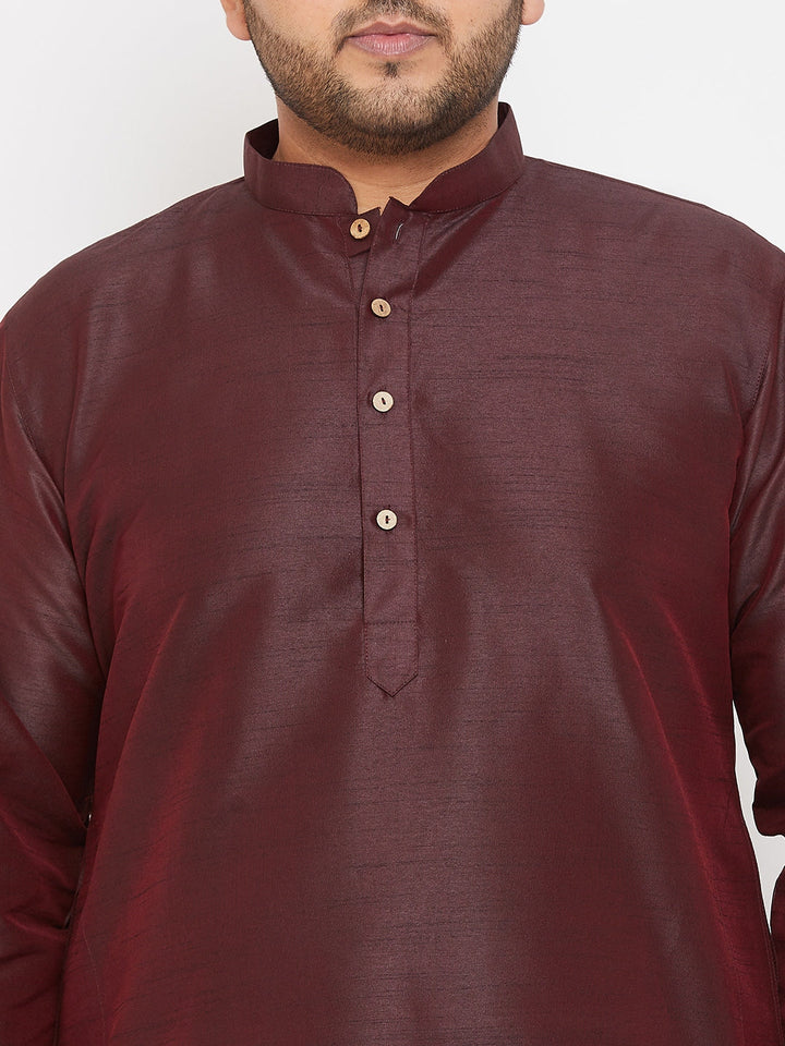 Men's Plus Size Wine Silk Blend Kurta
