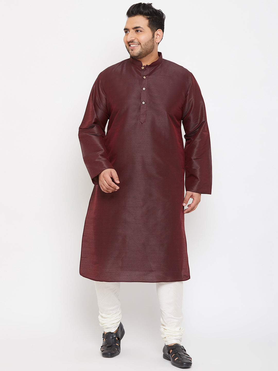 Men's Plus Size Wine Silk Blend Kurta