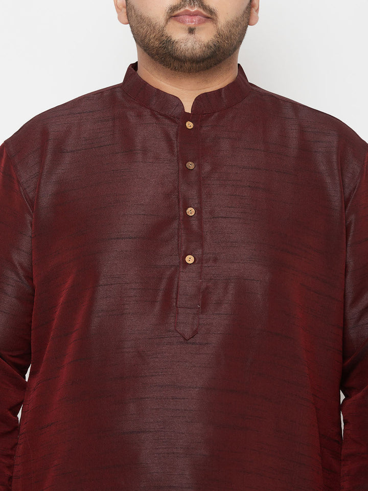 Men's Plus Size Wine Silk Blend Kurta Dhoti Set