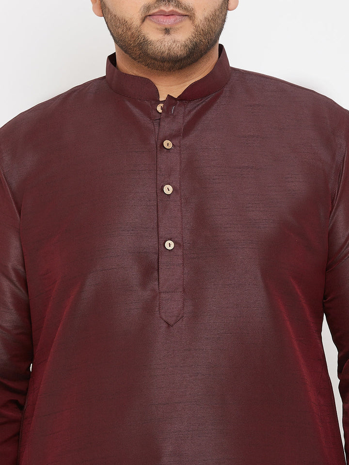 Men's Plus Size Wine Silk Blend Kurta Pyjama Set