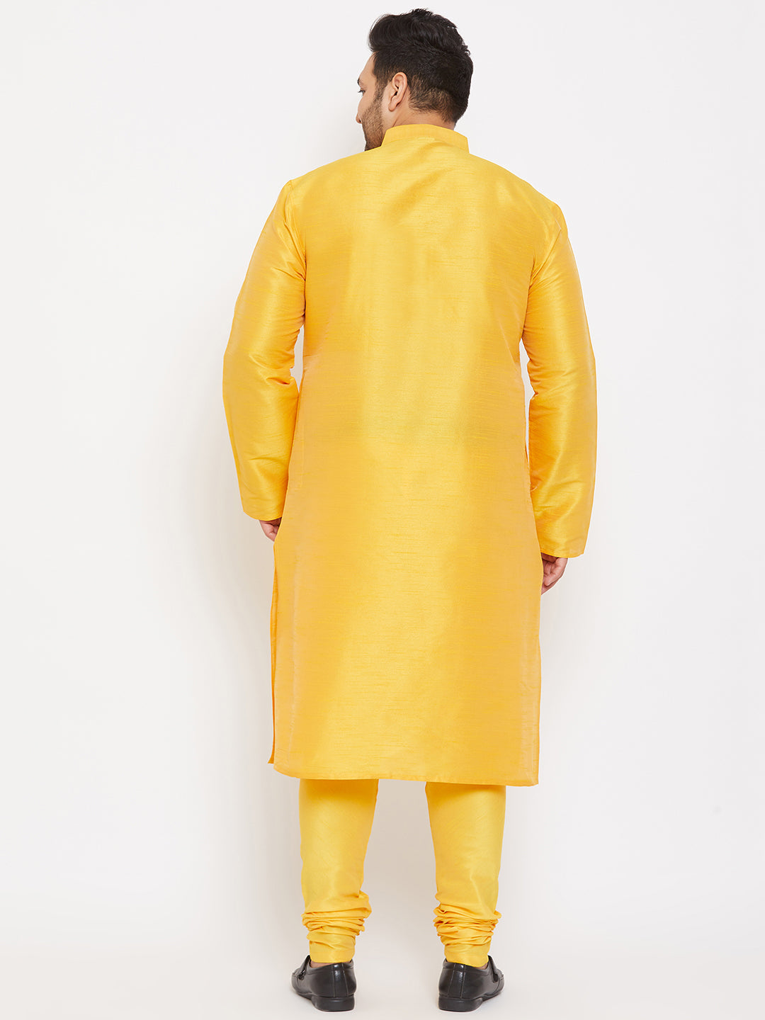 Men's Plus Size Yellow Silk Blend Kurta Pyjama Set