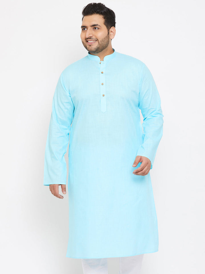 Men's Plus Size Aqua Blue Cotton Kurta