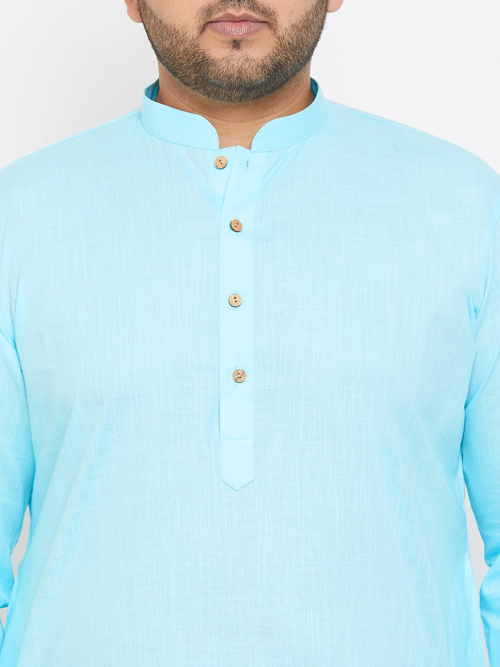 Men's Plus Size Aqua Blue Cotton Kurta