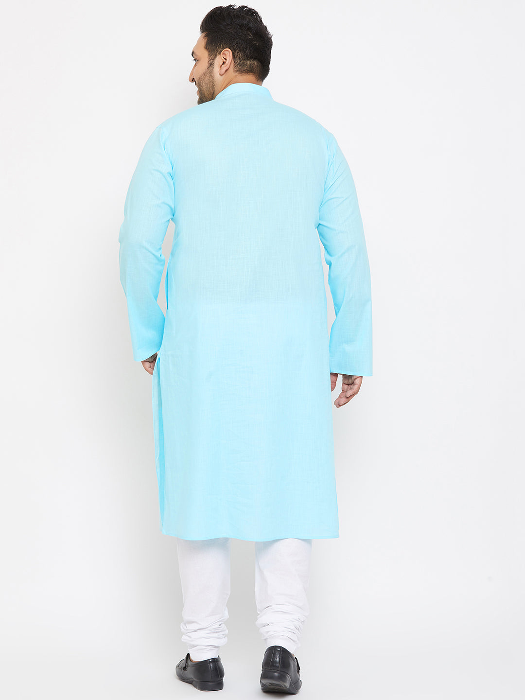 Men's Plus Size Aqua Blue Cotton Kurta And Pyjama Set