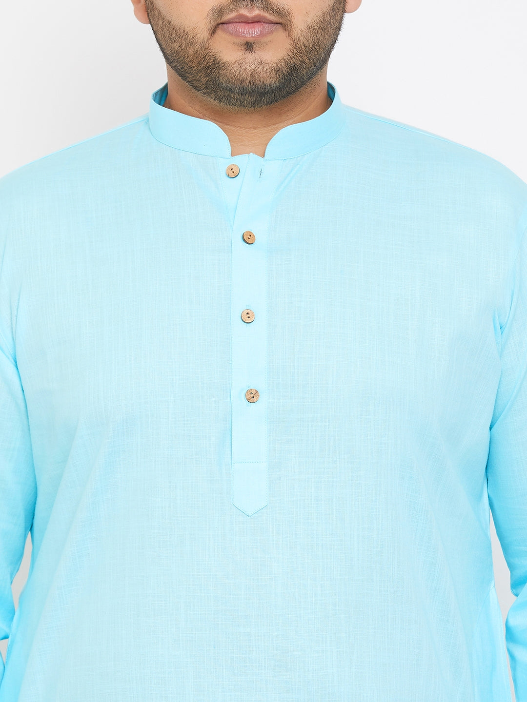 Men's Plus Size Aqua Blue Cotton Kurta And Pyjama Set