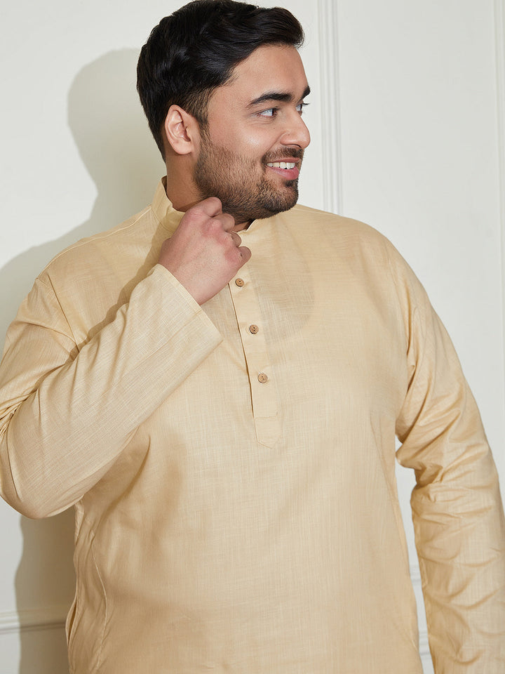 Plus Men's Beige Cotton Linen Kurta