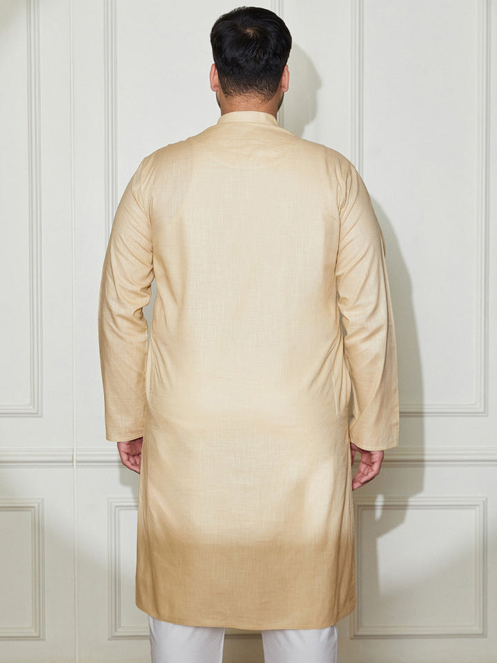 Plus Men's Beige Cotton Linen Kurta